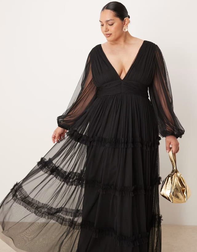 ASOS Lace & Beads Plus boho ruffle maxi dress in black - 3