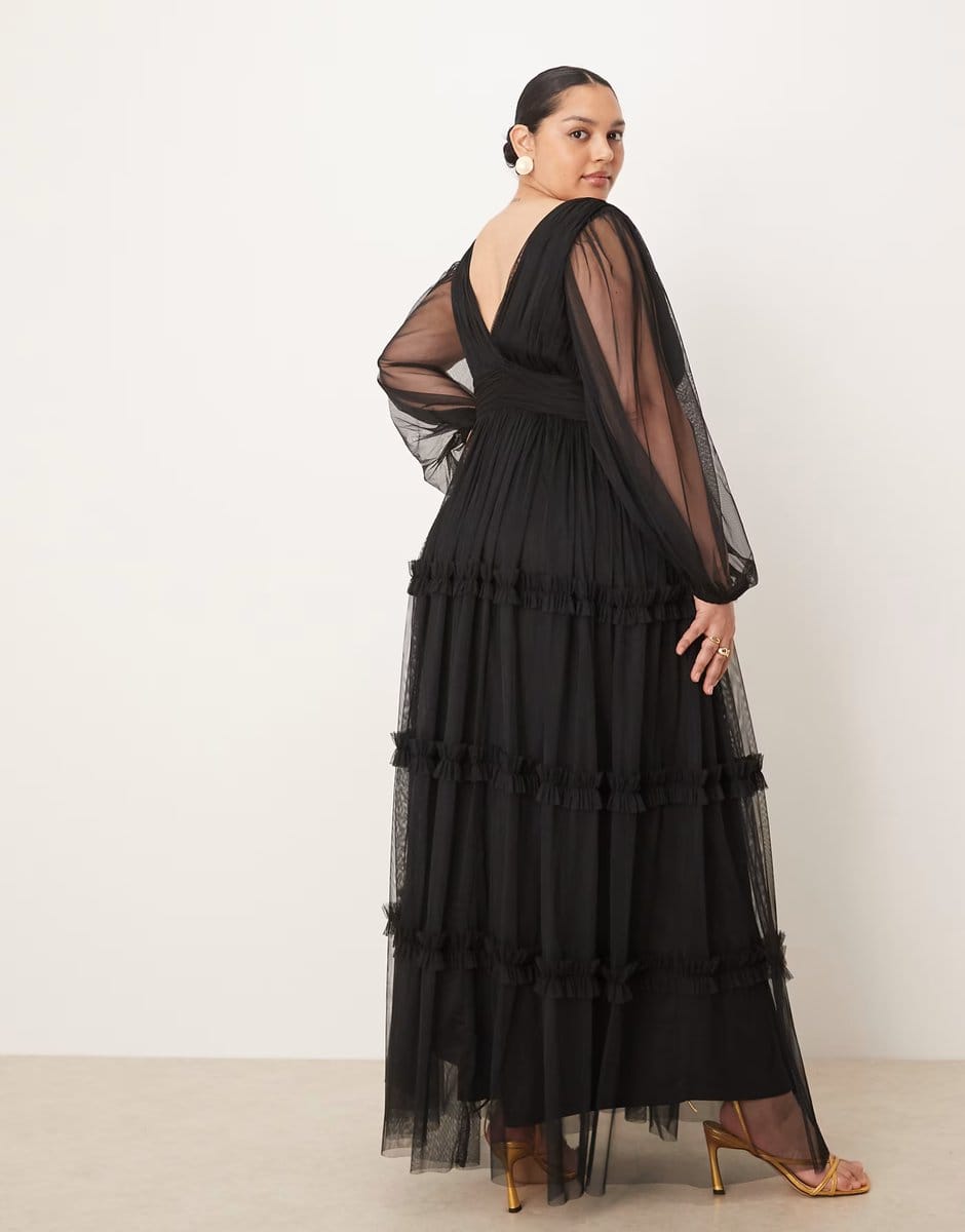 ASOS Lace & Beads Plus boho ruffle maxi dress in black - 4