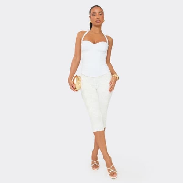 EGO Mid Rise Capri Trousers In White Lace, Women's Size UK 6