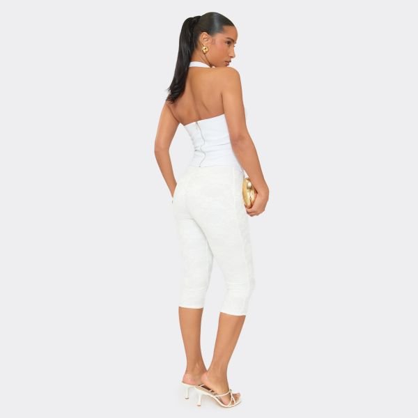 EGO Mid Rise Capri Trousers In White Lace, Women's Size UK 6 - 2