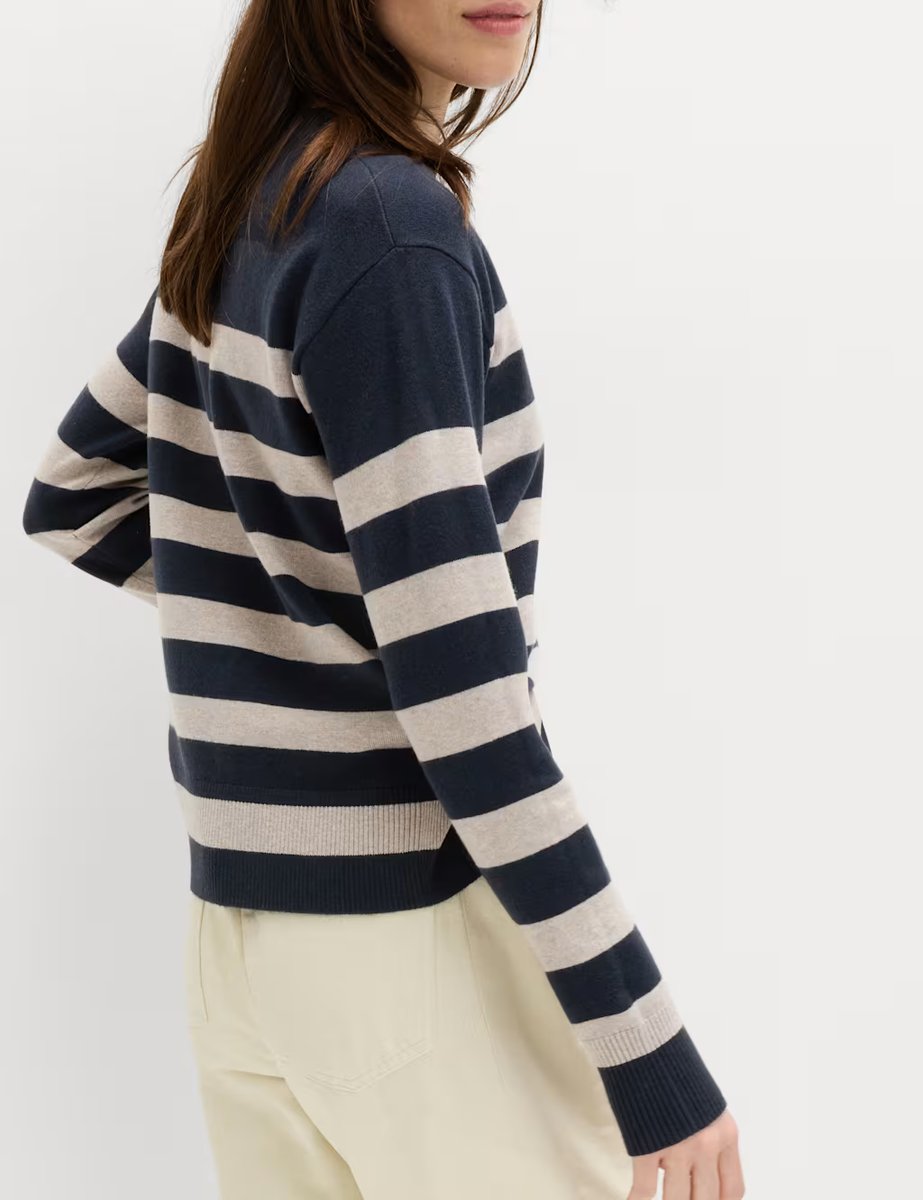Marks & Spencer M&S Air-Yarn Striped Crew Jumper Midnight Navy - 3