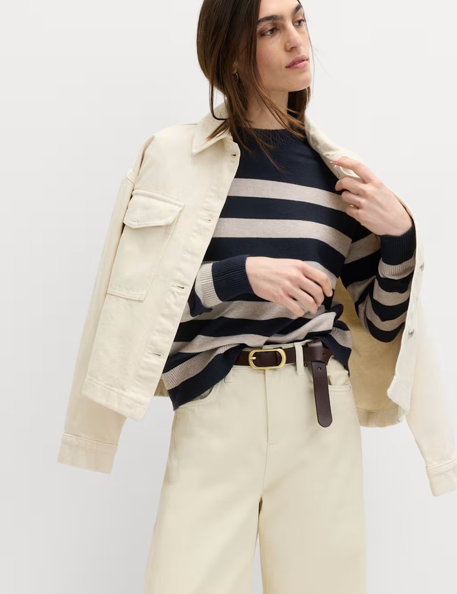 Marks & Spencer M&S Air-Yarn Striped Crew Jumper Midnight Navy - 4