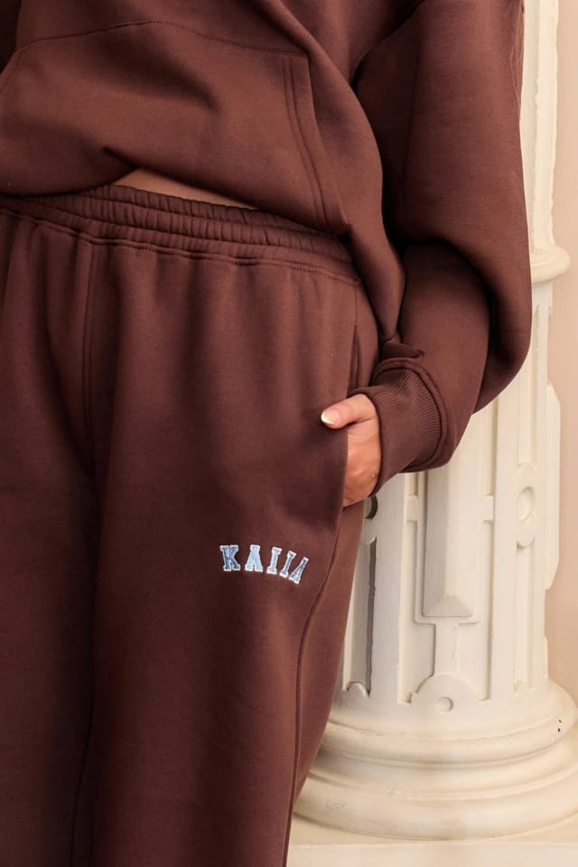 Kaiia Kaiia Logo Wide Leg Joggers Brown & Light Blue - 2