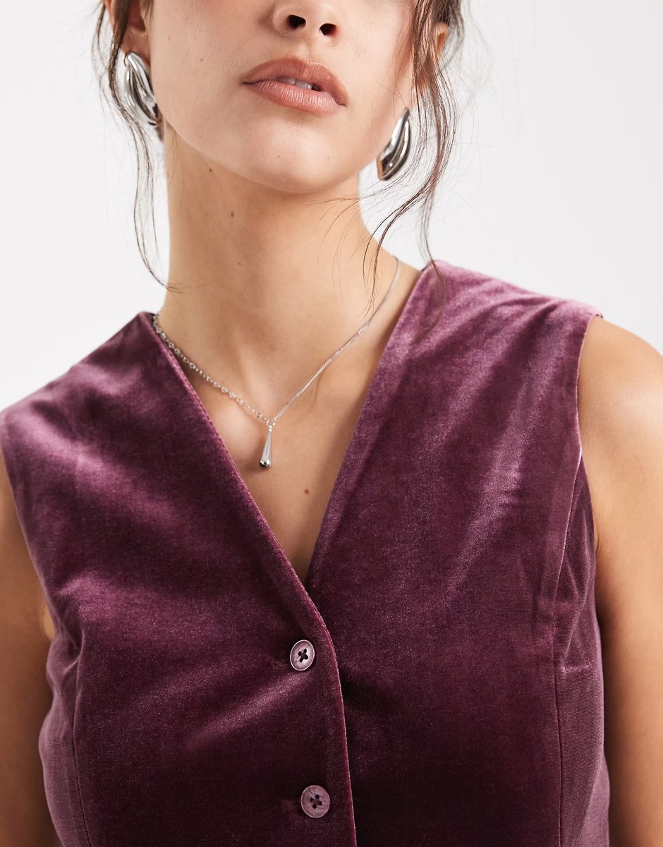 ASOS Vero Moda velvet waistcoat co-ord in burgundy - 3