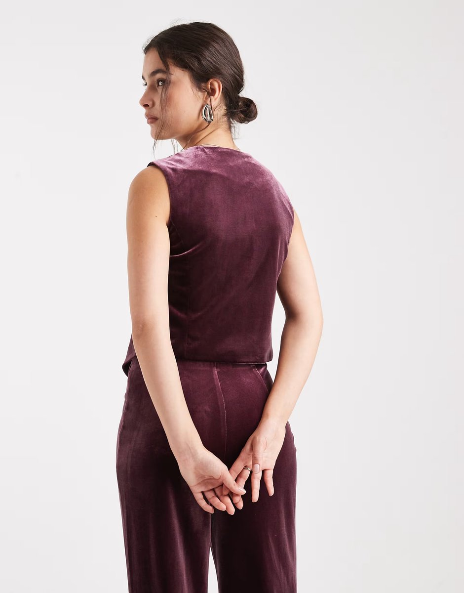 ASOS Vero Moda velvet waistcoat co-ord in burgundy - 4