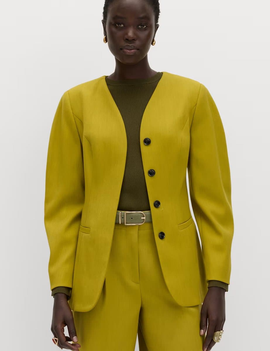 Marks & Spencer M&S Sculpted Waisted Collarless Tailored Jacket Moss