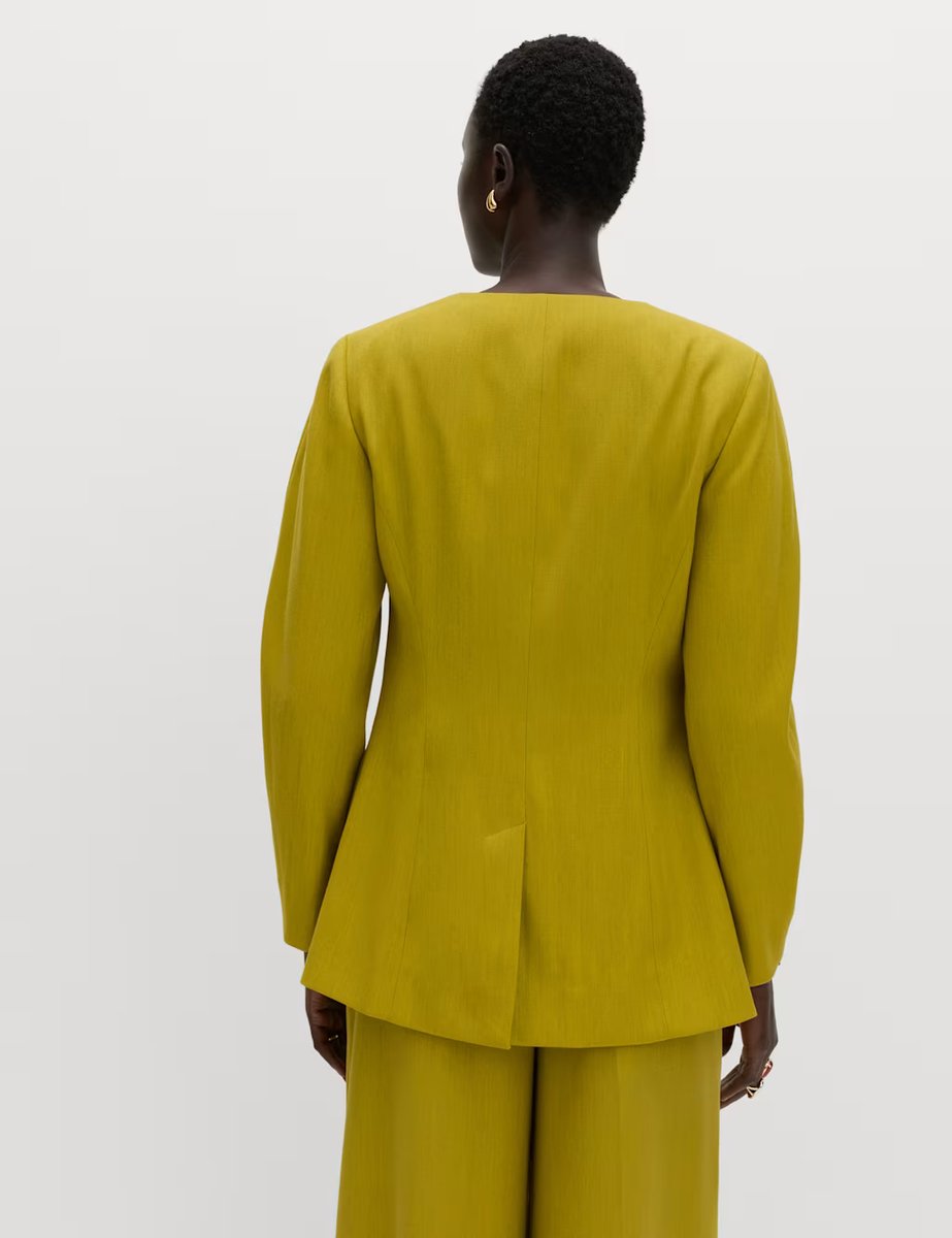 Marks & Spencer M&S Sculpted Waisted Collarless Tailored Jacket Moss - 3