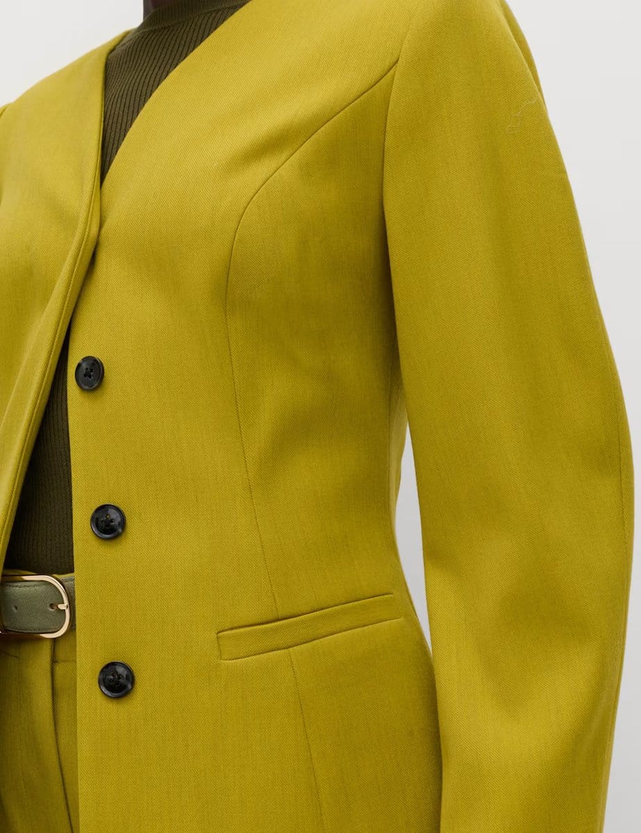 Marks & Spencer M&S Sculpted Waisted Collarless Tailored Jacket Moss - 4