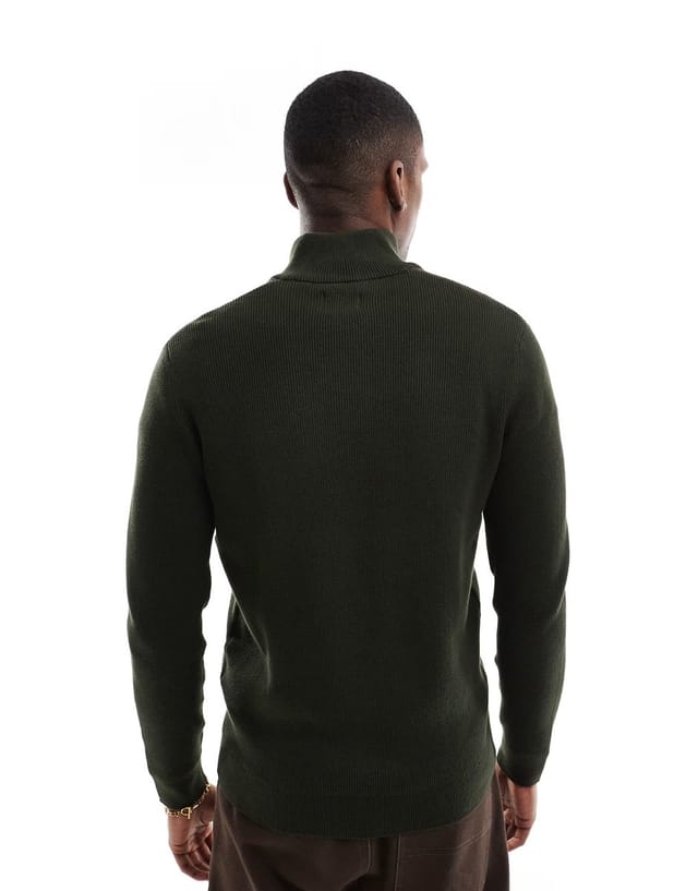 ASOS ONLY & SONS ribbed half zip jumper in dark green - 3