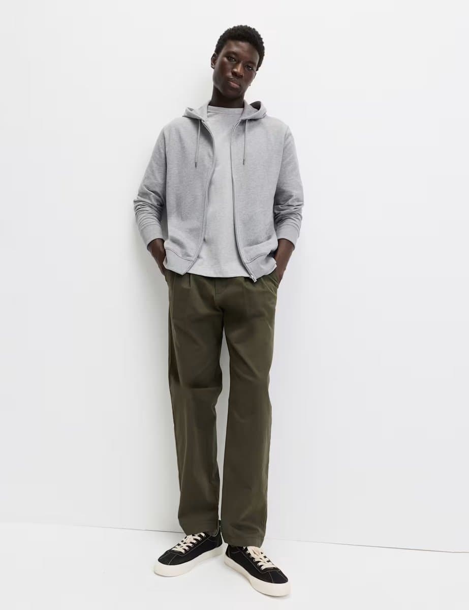 Marks & Spencer M&S Cotton Rich Zip Through Hoodie Grey Marl