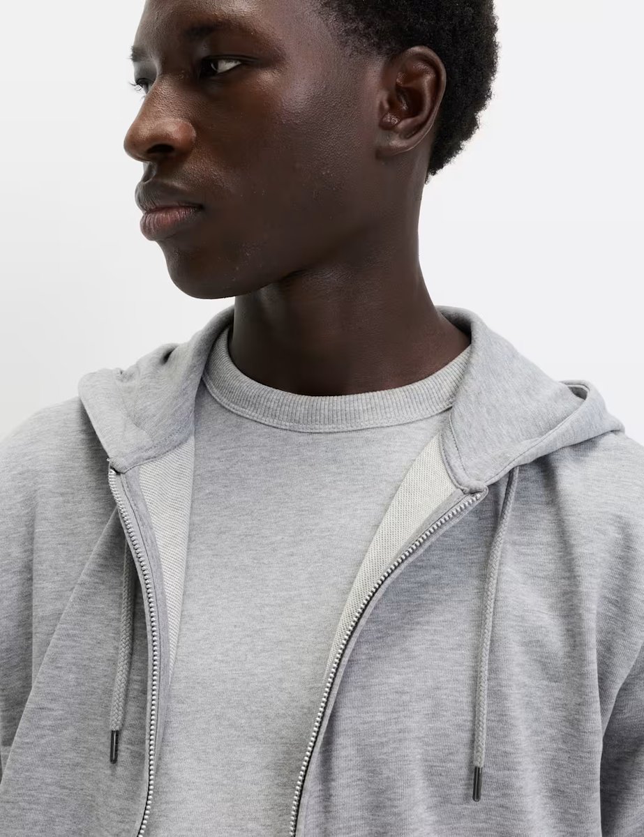 Marks & Spencer M&S Cotton Rich Zip Through Hoodie Grey Marl - 3