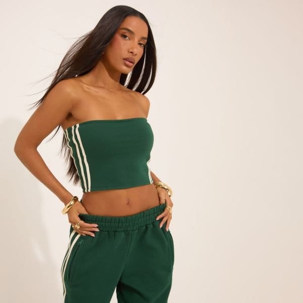 EGO Bandeau Contrast Stripe Detail Top In Forest Green, Women's Size UK 4 - 1