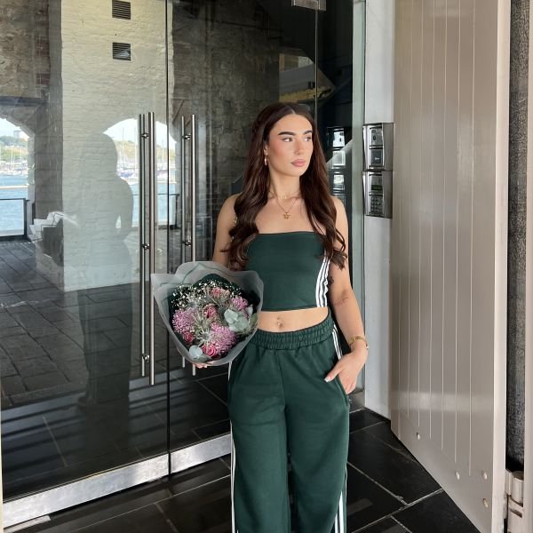 EGO Bandeau Contrast Stripe Detail Top In Forest Green, Women's Size UK 4 - 2