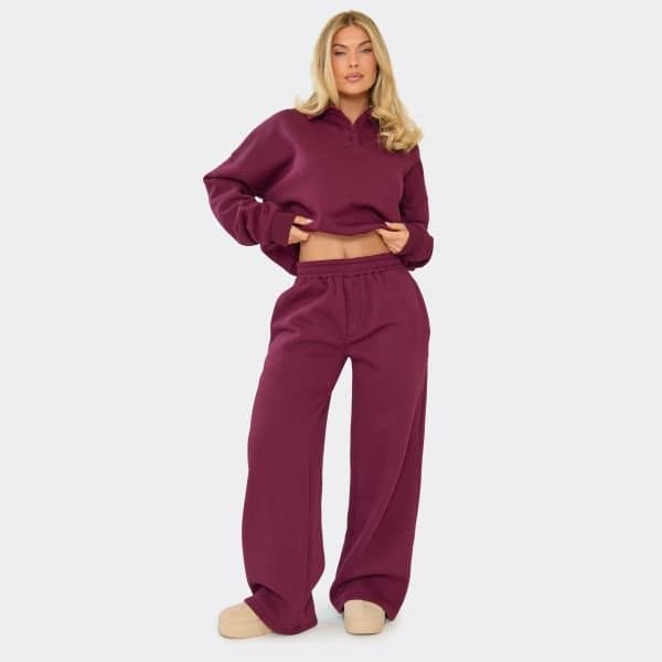 EGO POCKET DETAIL WIDE LEG JOGGERS IN PURPLE, Women's Size UK 6