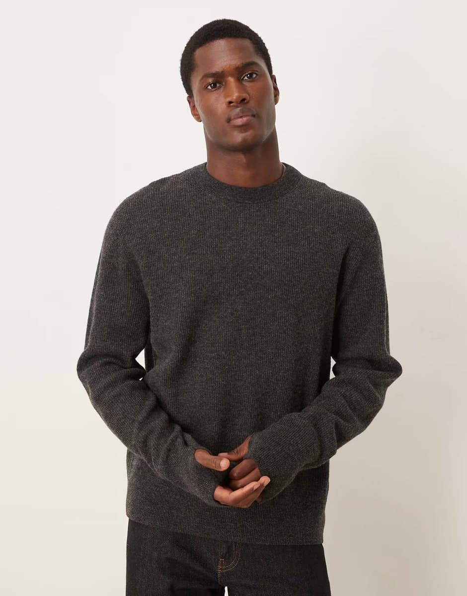 ASOS ARKET Rich Wool Crew Neck Ribbed Jumper Dark Grey