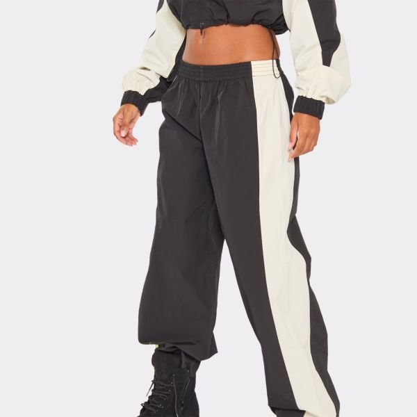 EGO Low Rise Contrast Panel Detail Track Pants In Black, Women's Size UK 4 - 2