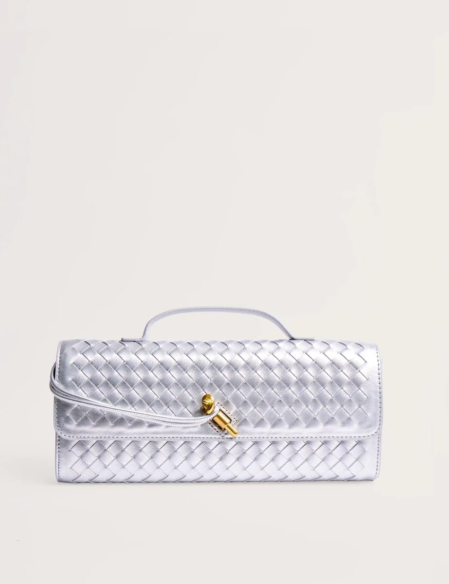 Public Desire Public Desire Metallic Silver Weave Clutch Bag
