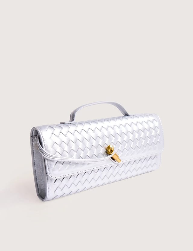 Public Desire The Rose Metallic Silver Weave Rectangle Clutch Bag - 2