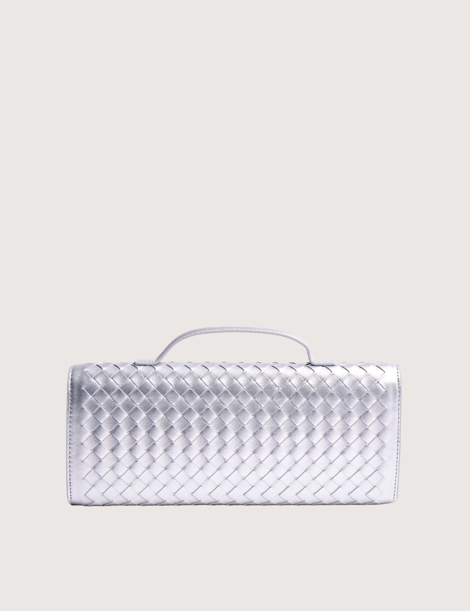 Public Desire The Rose Metallic Silver Weave Rectangle Clutch Bag - 3