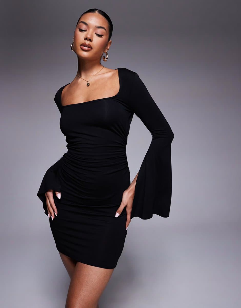 ASOS ASOS DESIGN angel sleeve scoop neck open back mini dress in black