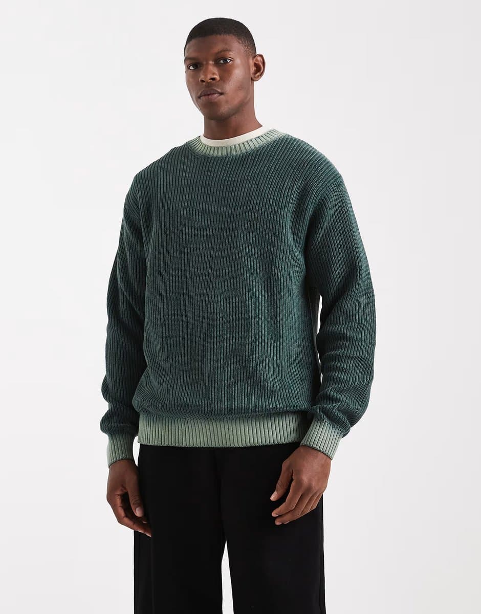 ASOS Redefined Rebel boxy knitted jumper in dark green acid wash
