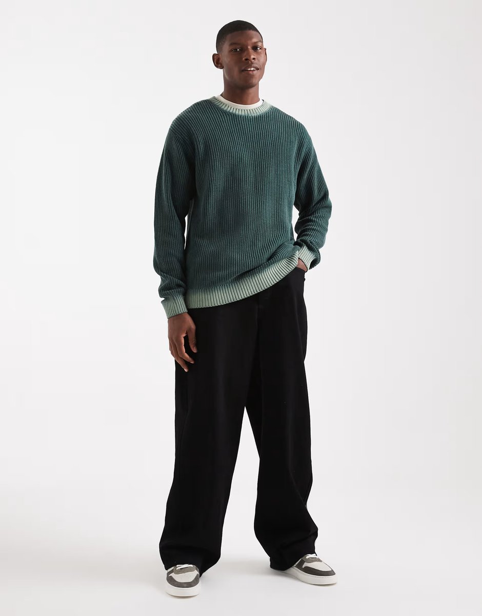 ASOS Redefined Rebel boxy knitted jumper in dark green acid wash - 2