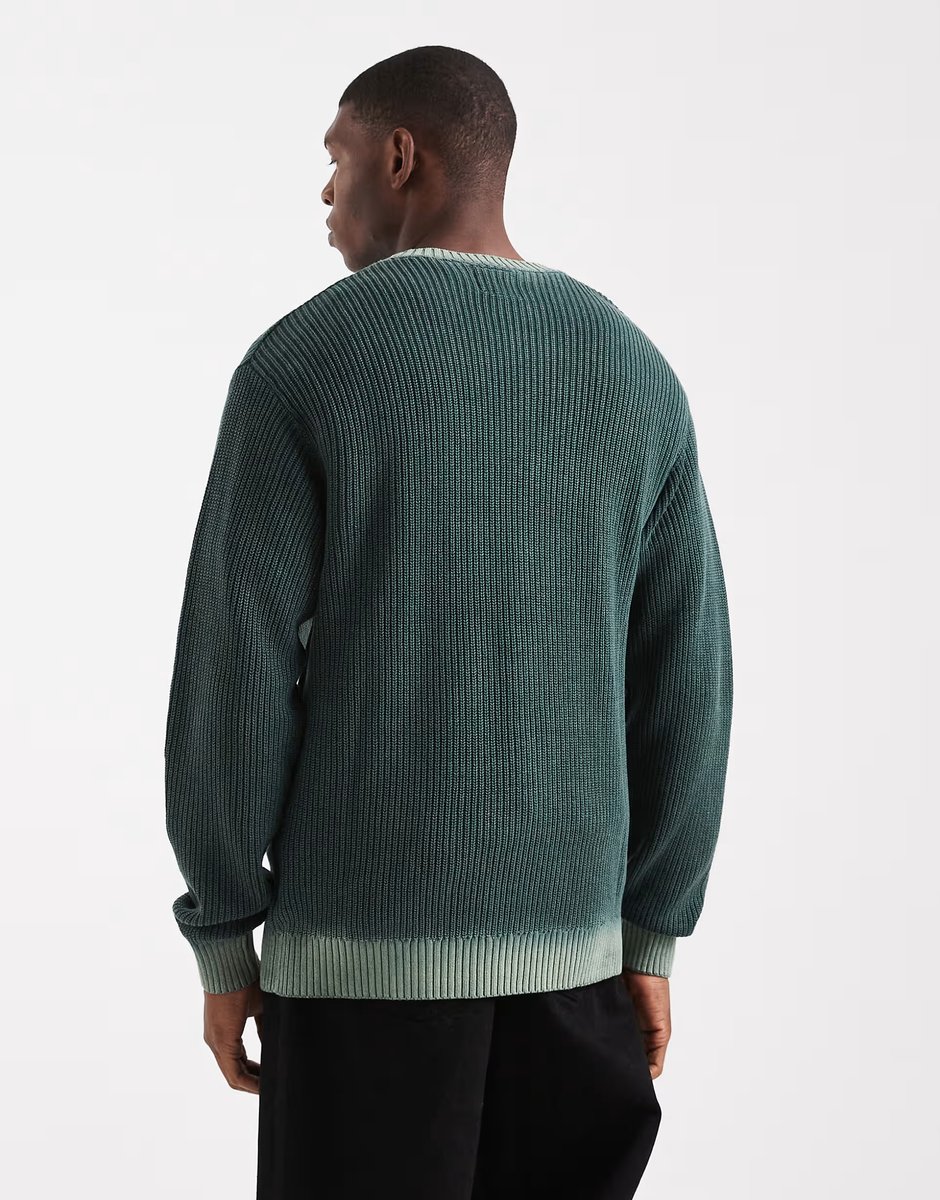 ASOS Redefined Rebel boxy knitted jumper in dark green acid wash - 3