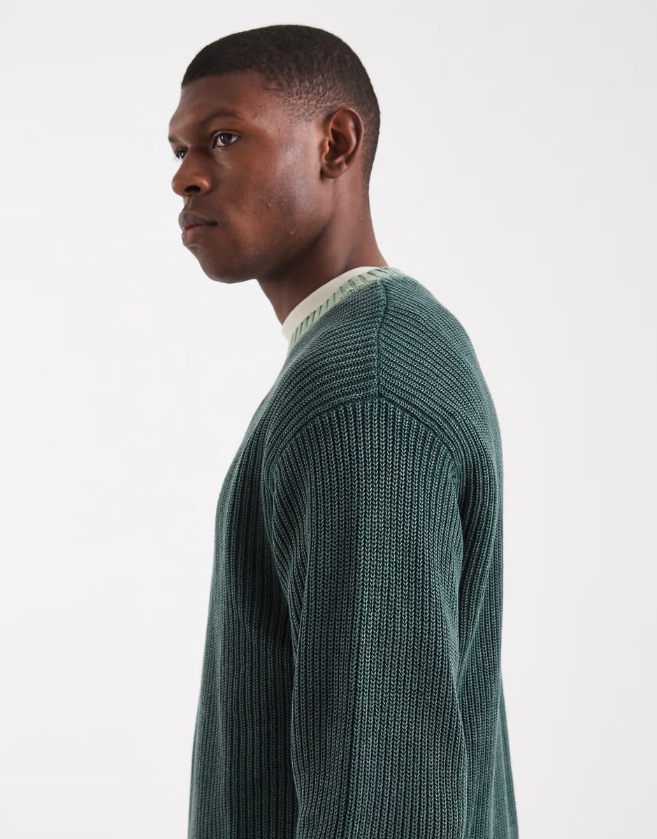 ASOS Redefined Rebel boxy knitted jumper in dark green acid wash - 4