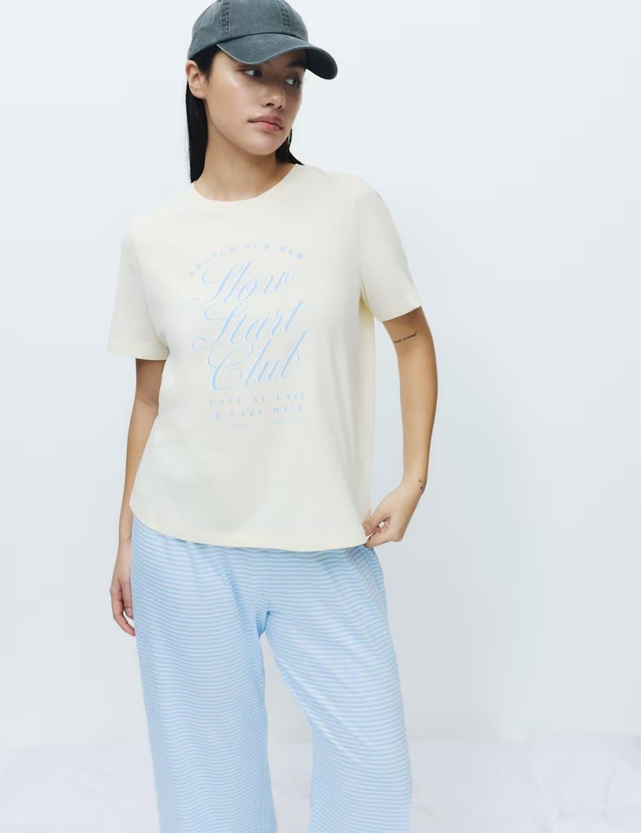 Marks & Spencer M&S Pure Cotton Printed Pyjama Set Yellow Mix