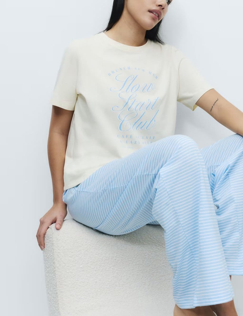 Marks & Spencer M&S Pure Cotton Printed Pyjama Set Yellow Mix - 4