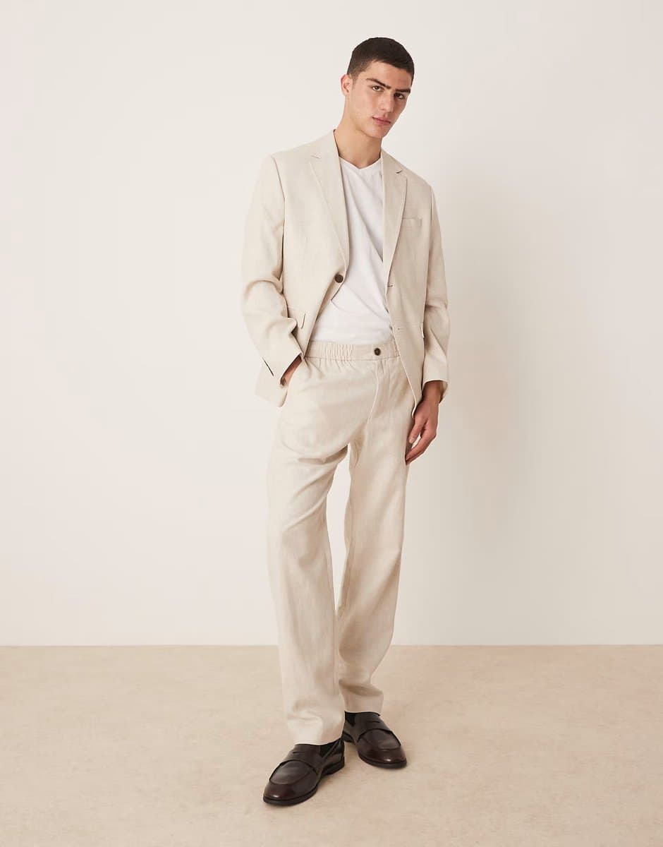 ASOS Selected Malik linen mix regular fit trouser in cream