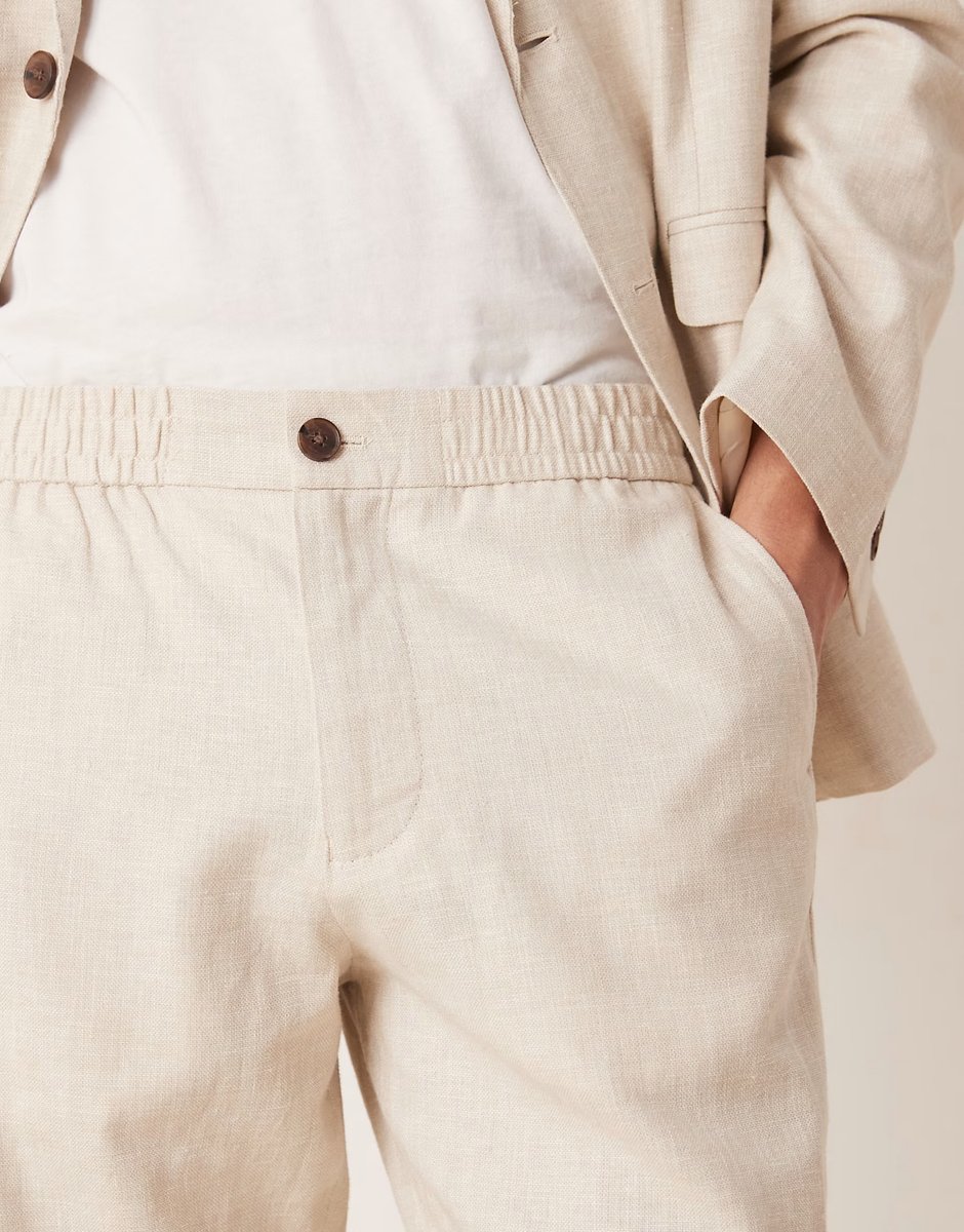 ASOS Selected Malik linen mix regular fit trouser in cream - 2