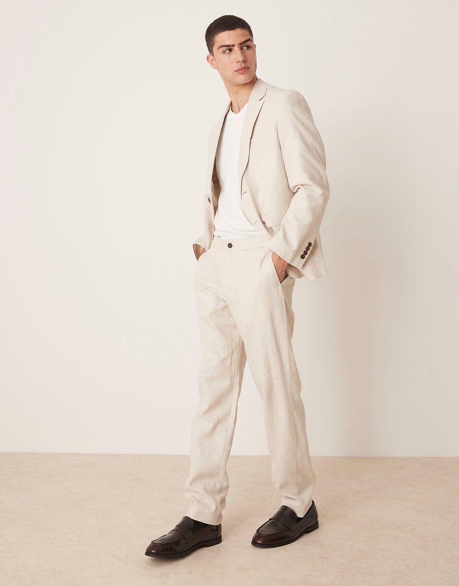 ASOS Selected Malik linen mix regular fit trouser in cream - 3