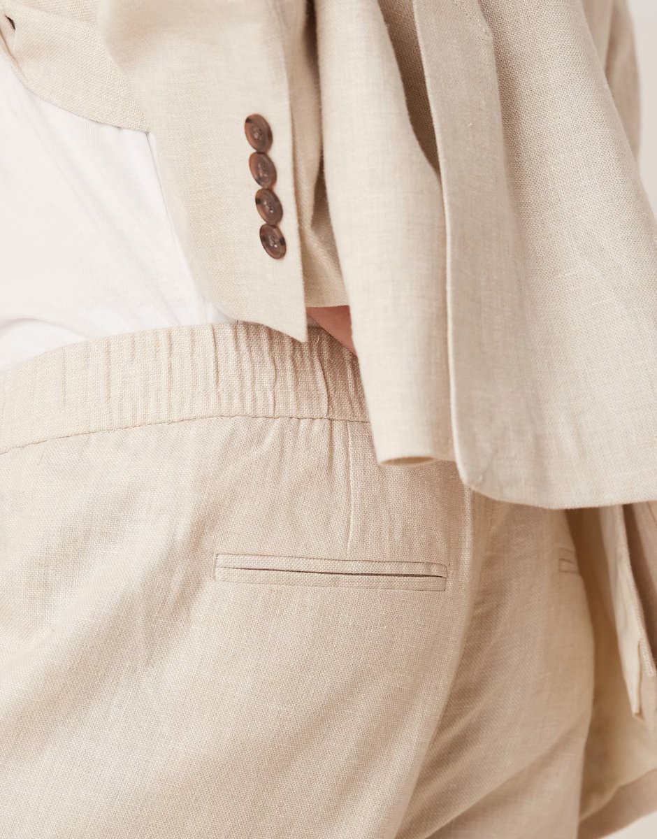 ASOS Selected Malik linen mix regular fit trouser in cream - 4