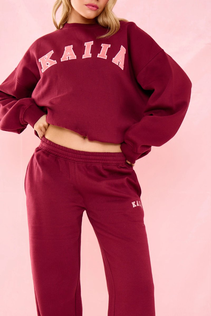 Kaiia Kaiia Mid Rise Wide Leg Joggers Warm Berry - 4