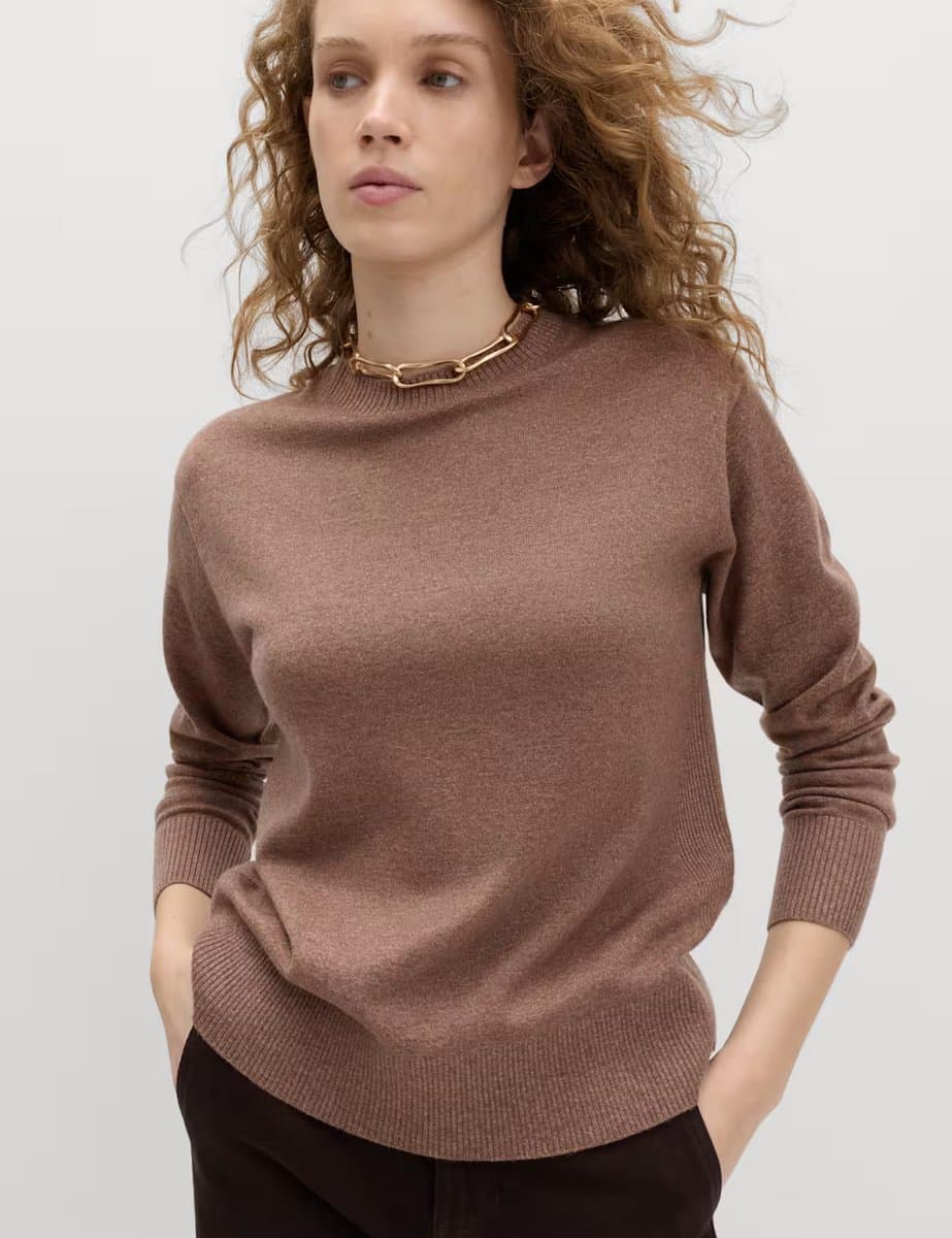 Marks & Spencer M&S Air-Yarn Crew Neck Jumper Golden Brown