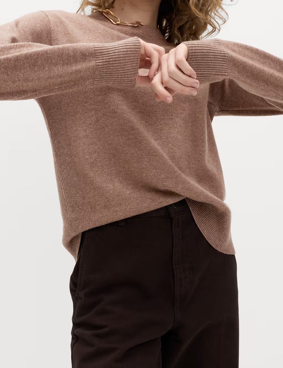 Marks & Spencer M&S Air-Yarn Crew Neck Jumper Golden Brown - 3