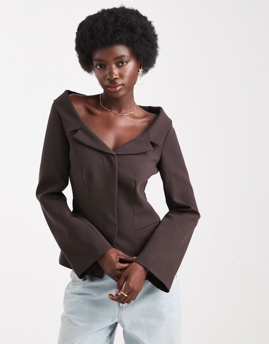 ASOS ASOS DESIGN tailored off shoulder blazer in chocolate