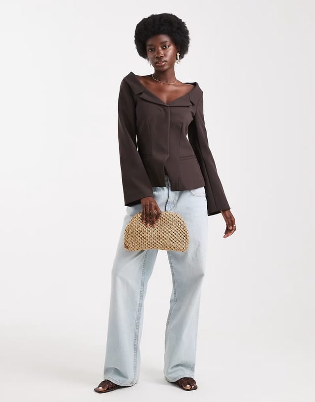 ASOS ASOS DESIGN tailored off shoulder blazer in chocolate - 3
