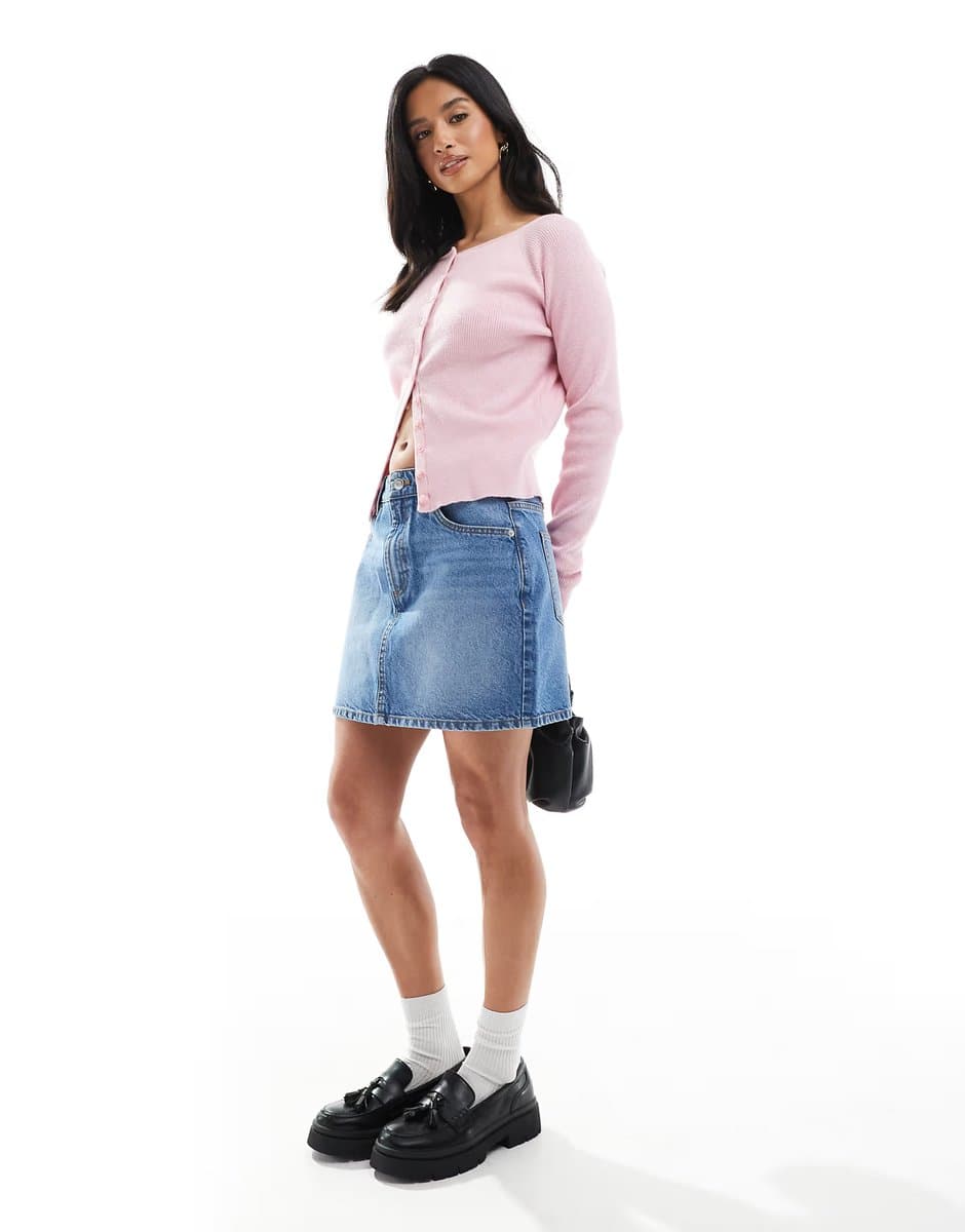 ASOS ASOS DESIGN Petite high waisted mini skirt in midwash