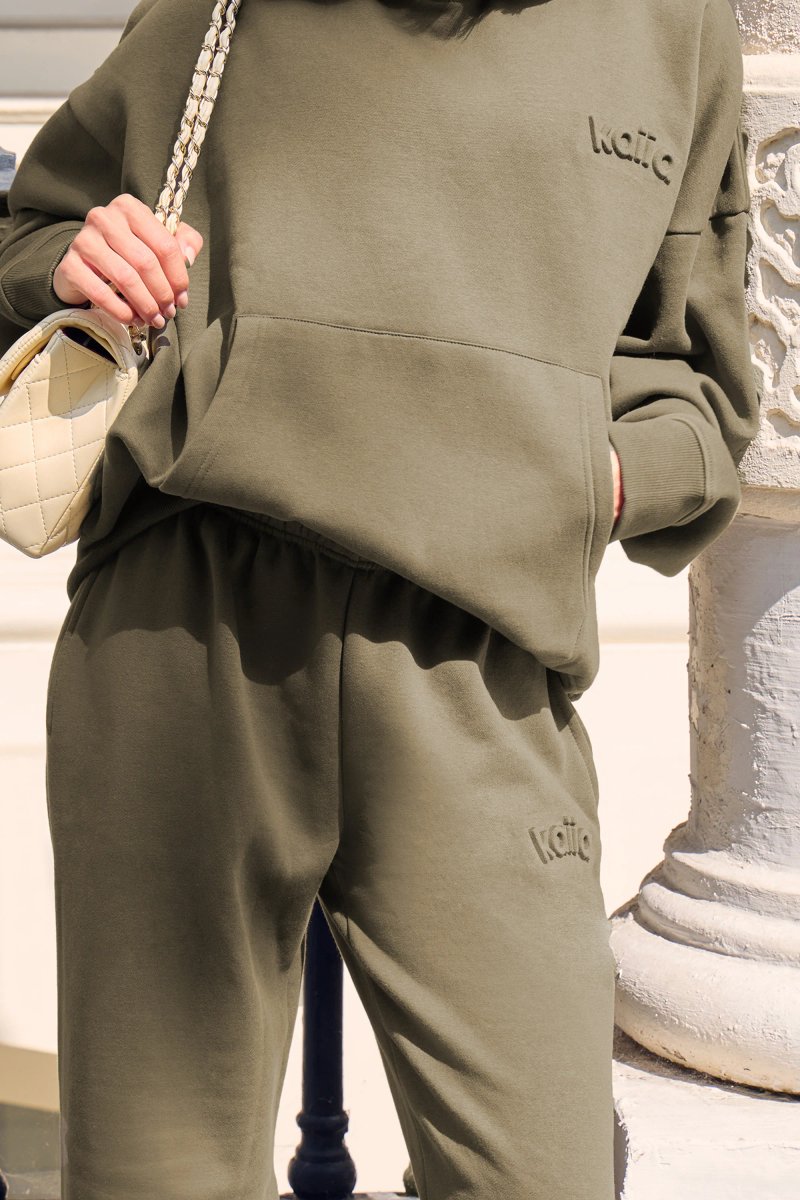 Kaiia Kaiia Embossed Wide Leg Joggers Olive - 3