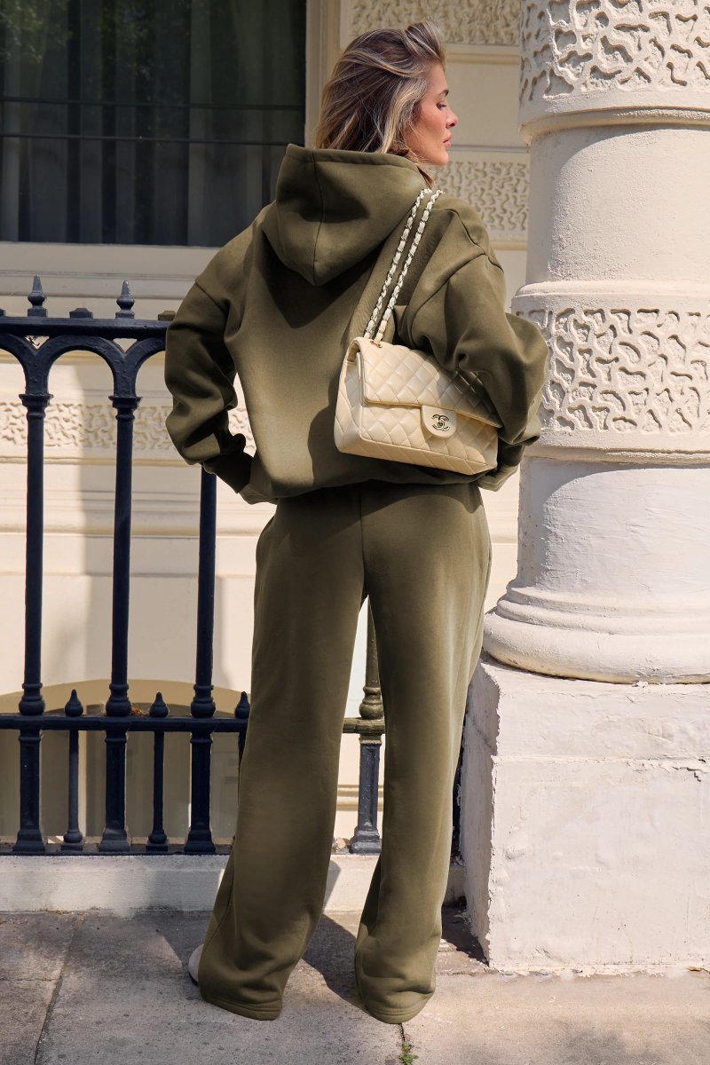 Kaiia Kaiia Embossed Wide Leg Joggers Olive - 4