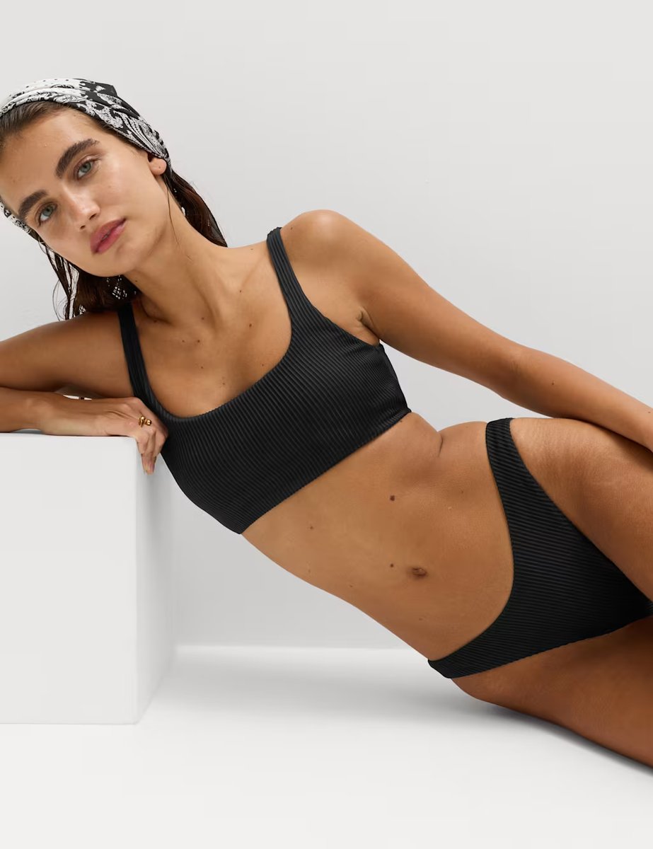 Marks & Spencer M&S Ribbed Scoop Neck Bikini Top Black - 2