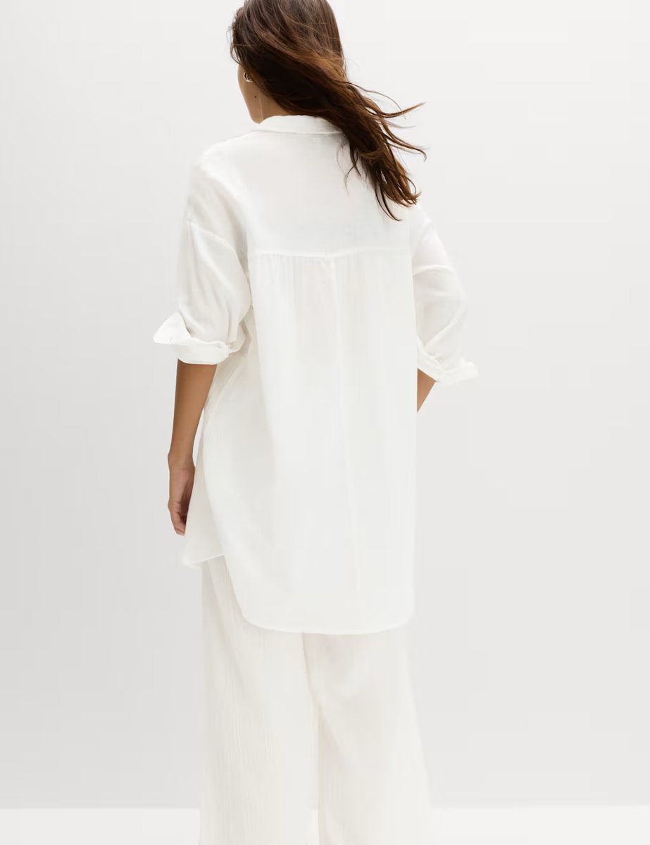 Marks & Spencer M&S Cotton Rich Textured Shirt with Linen Soft White - 3