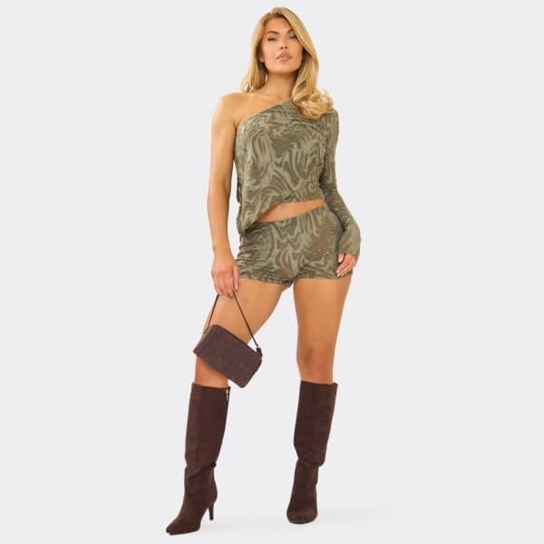 EGO Low Rise Hot Pants In Khaki Textured, Women's Size UK 4