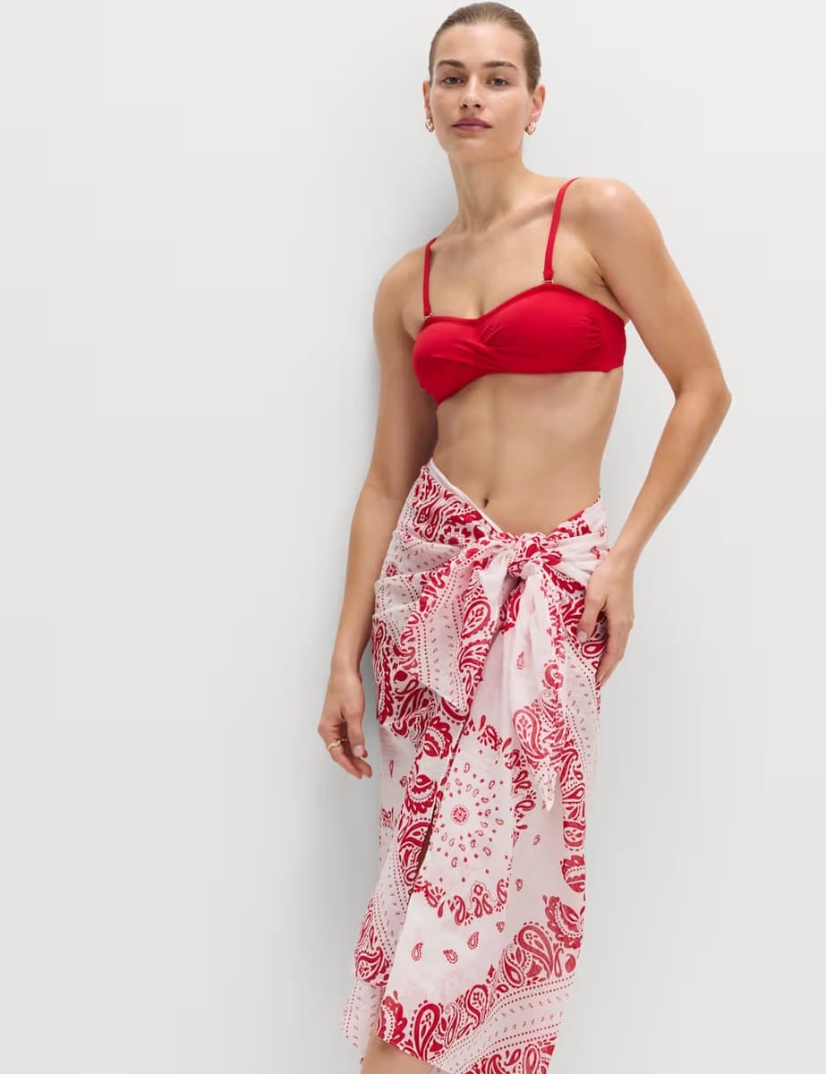 Marks & Spencer M&S Pure Cotton Printed Sarong Dark Red Mix