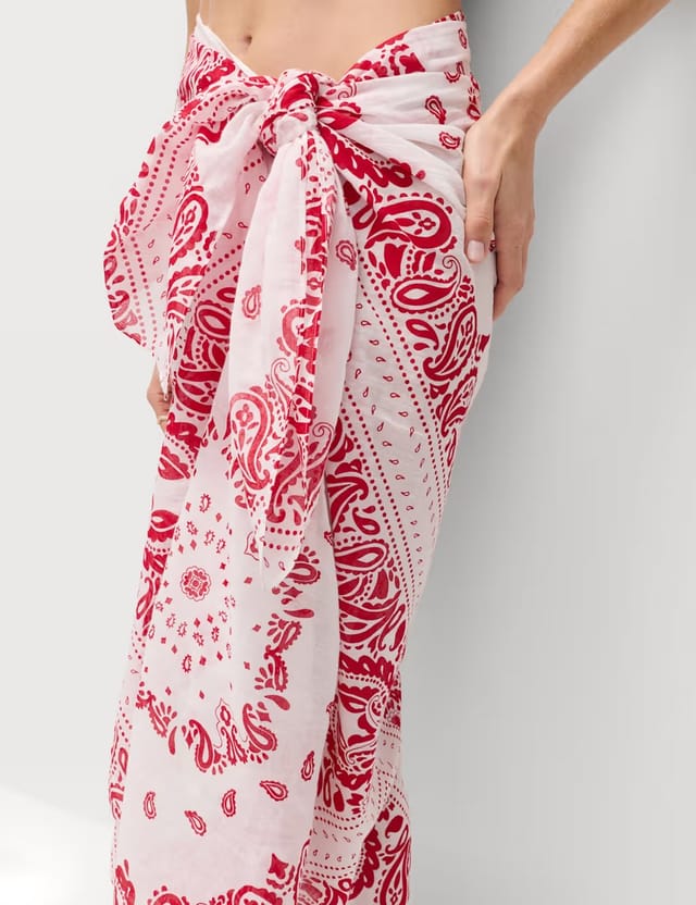 Marks & Spencer M&S Pure Cotton Printed Sarong Dark Red Mix - 2
