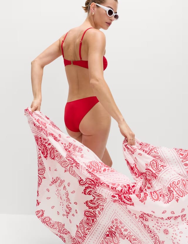 Marks & Spencer M&S Pure Cotton Printed Sarong Dark Red Mix - 3