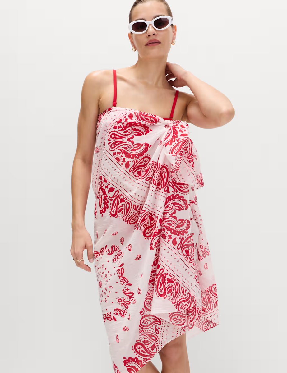 Marks & Spencer M&S Pure Cotton Printed Sarong Dark Red Mix - 4
