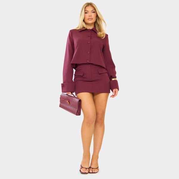 EGO EGO Mid Waist Pocket Detail Mini Skirt in Burgundy